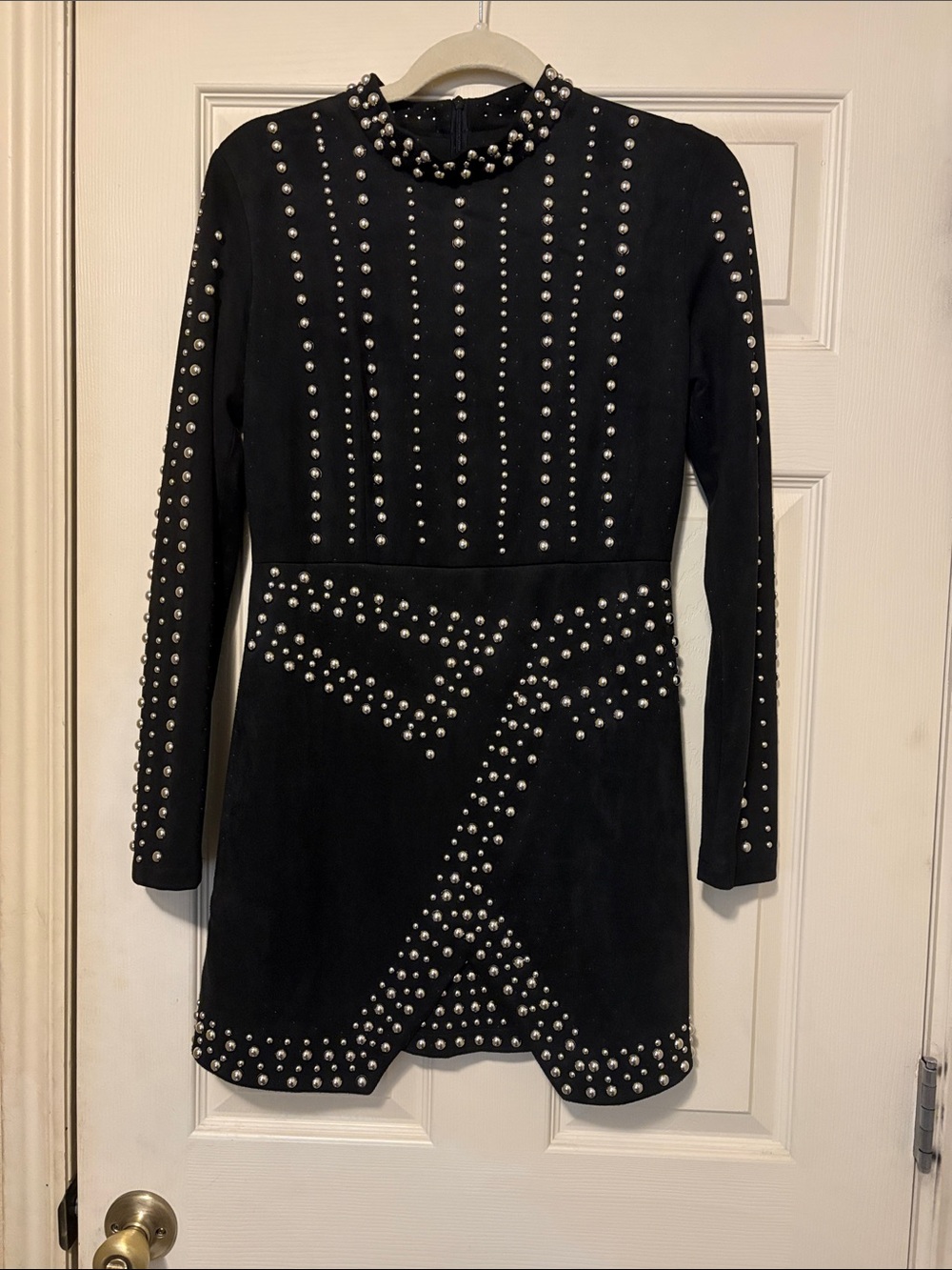 Black Studded Long-Sleeve Mini Dress Jacket